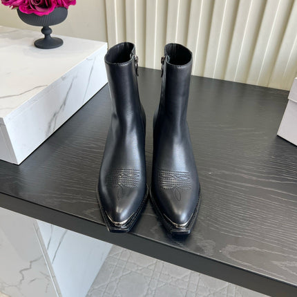 CELINE 26S ANKLE COWBOY BOOTS IN BLACK CALFSKIN POINTED TOE