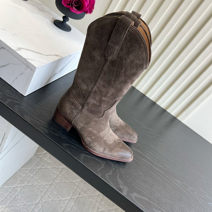 CELINE 26S COWBOY BOOTS IN DARK BROWN SUEDE POINTED TOE
