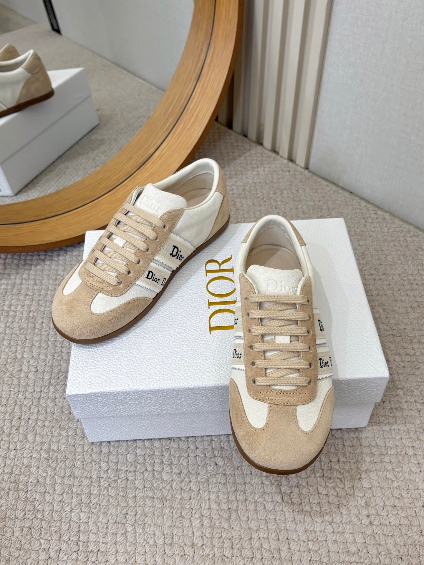 DIOR 26S SNEAKERS IN BEIGE MIX WHITE SUEDE