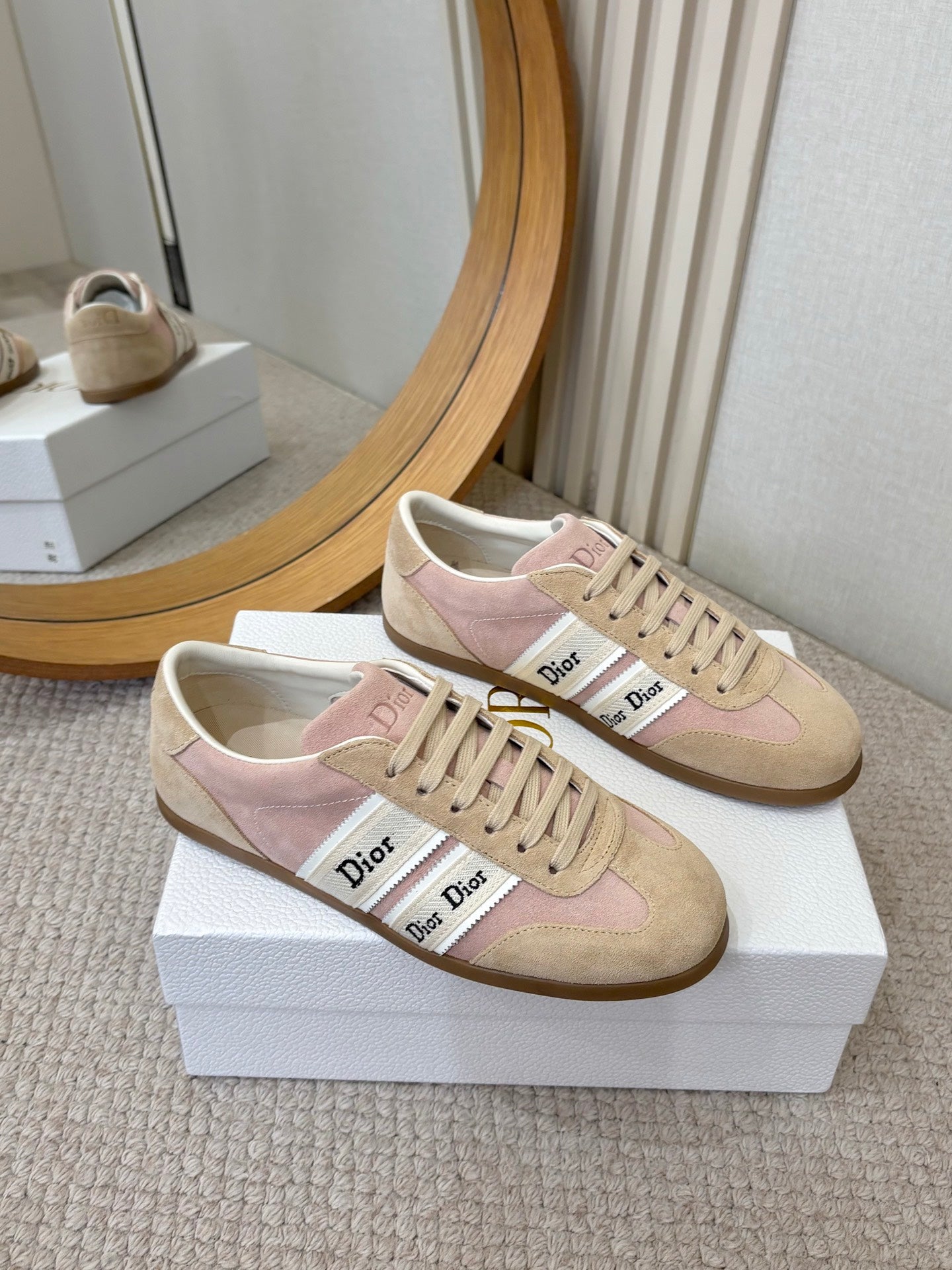 DIOR 26S SNEAKERS IN LIGHT PINK AND BEIGE SUEDE