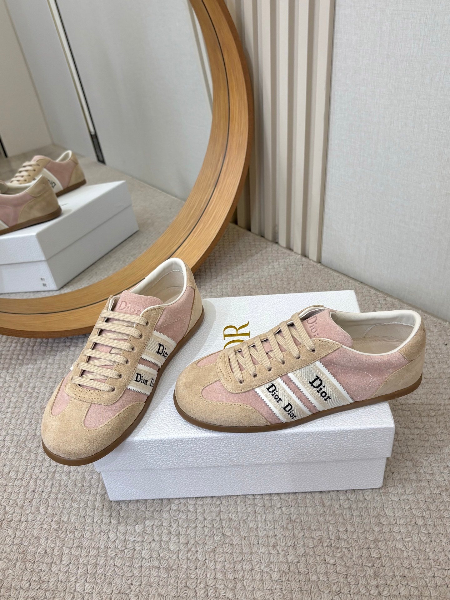 DIOR 26S SNEAKERS IN LIGHT PINK AND BEIGE SUEDE