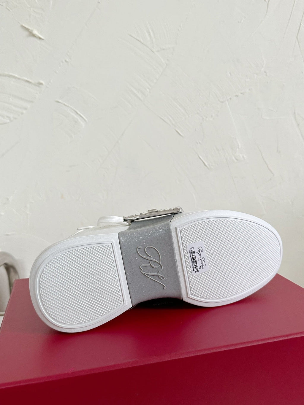 VIV' SKATE SNEAKERS IN WHITE CALFSKIN SILVER GLITTER STRAP AND CRYSTAL BUCKLE