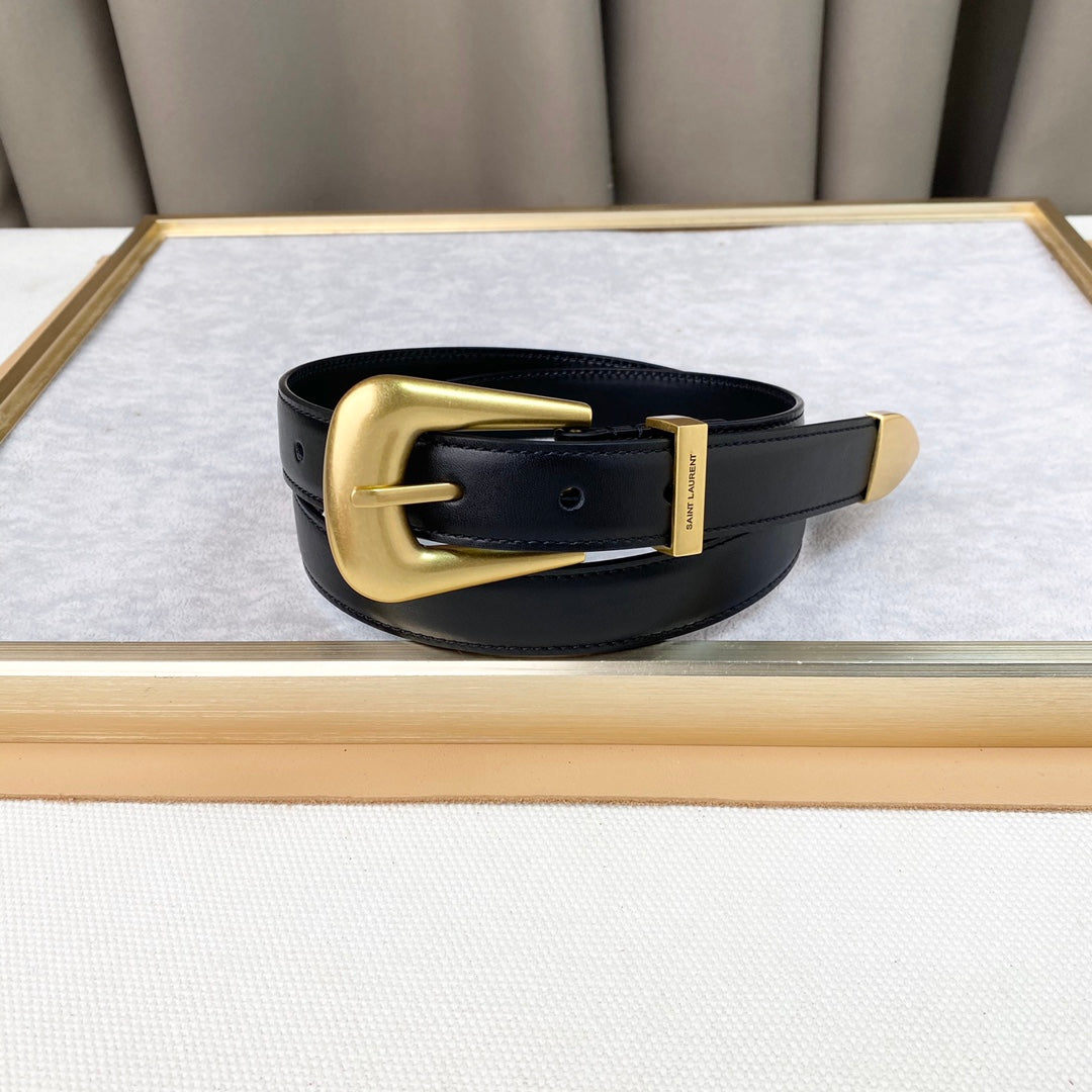 YSL 25S BELT 25 MM IN BLACK CALFSKIN 567661