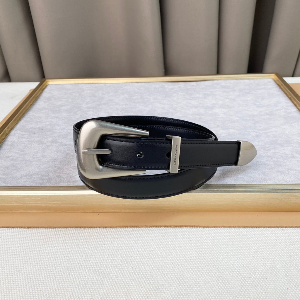 YSL 25S BELT 25 MM IN BLACK CALFSKIN 567660