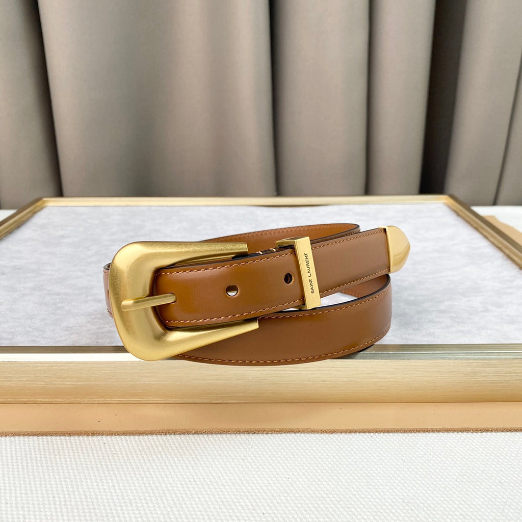 YSL 25S BELT 25 MM IN BROWN CALFSKIN 567656