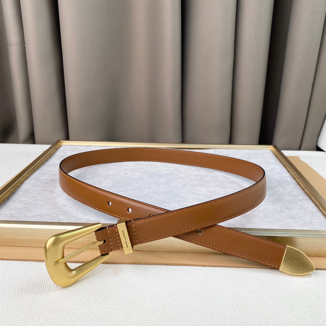 YSL 25S BELT 25 MM IN BROWN CALFSKIN 567656