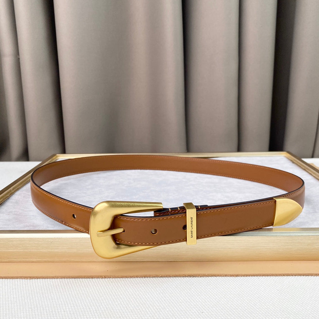 YSL 25S BELT 25 MM IN BROWN CALFSKIN 567656