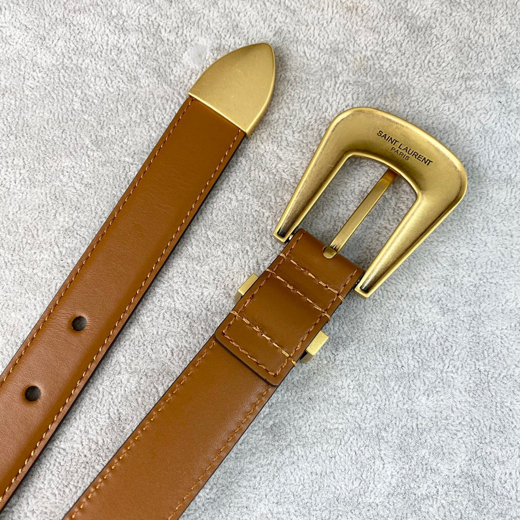 YSL 25S BELT 25 MM IN BROWN CALFSKIN 567656