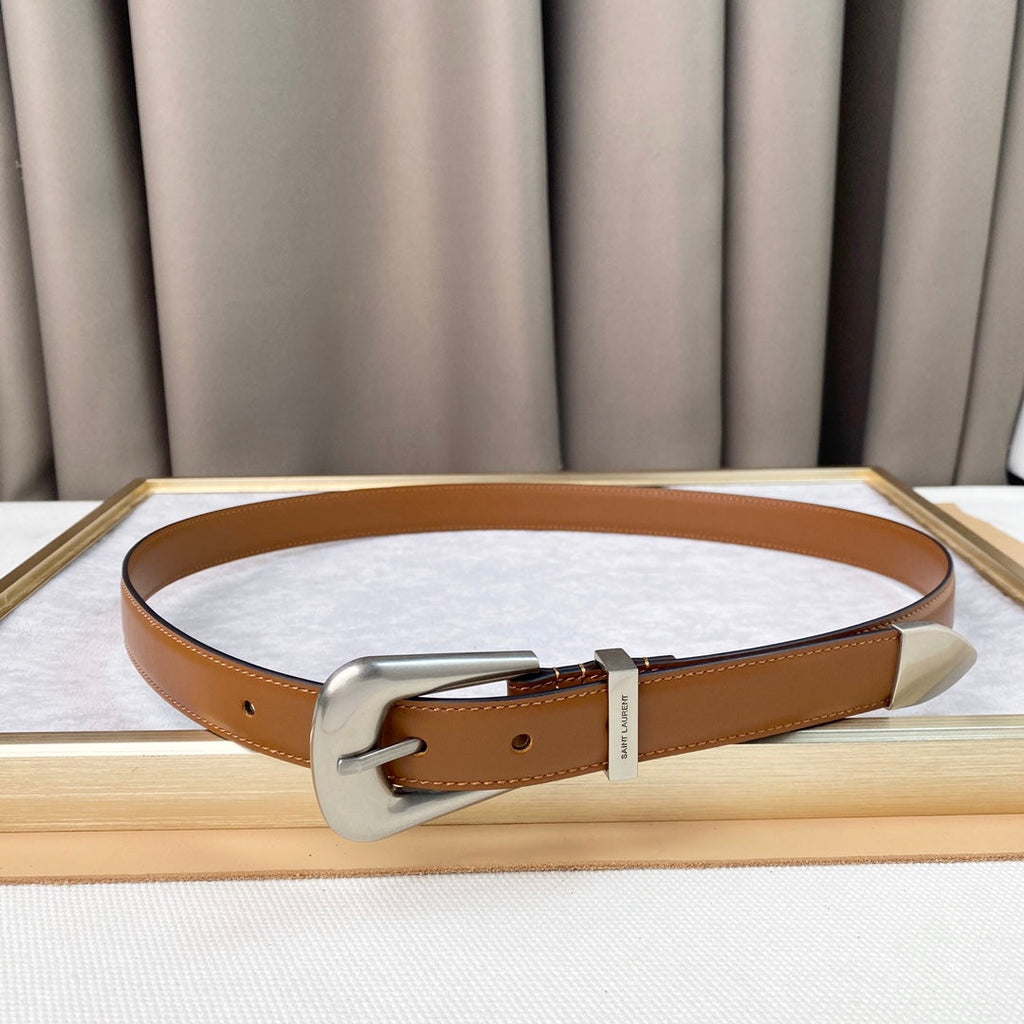 YSL 25S BELT 25 MM IN BROWN CALFSKIN 567657