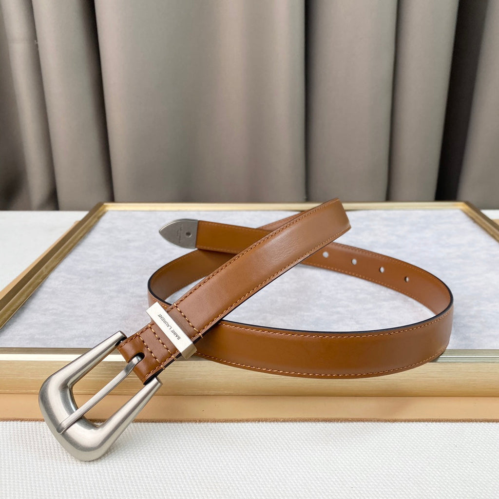 YSL 25S BELT 25 MM IN BROWN CALFSKIN 567657