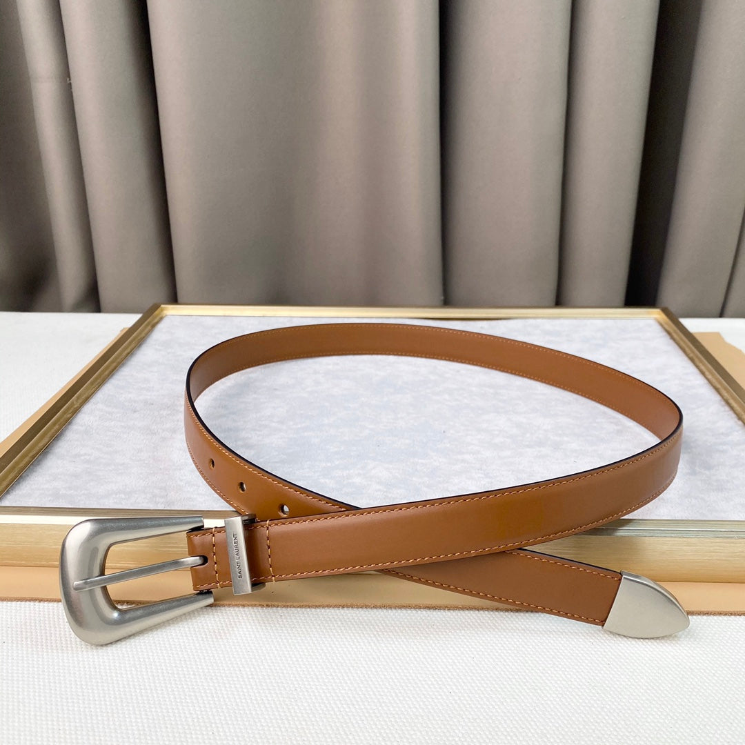 YSL 25S BELT 25 MM IN BROWN CALFSKIN 567657