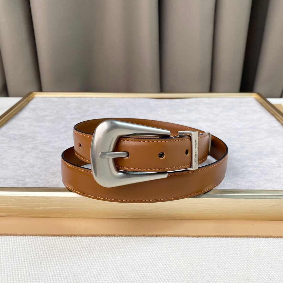 YSL 25S BELT 25 MM IN BROWN CALFSKIN 567657