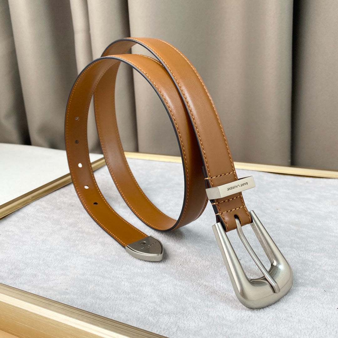 YSL 25S BELT 25 MM IN BROWN CALFSKIN 567657