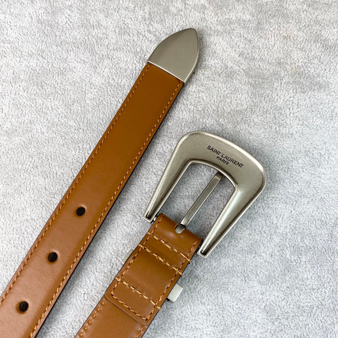 YSL 25S BELT 25 MM IN BROWN CALFSKIN 567657
