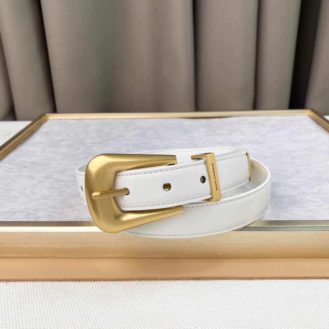 YSL 25S BELT 25 MM IN WHITE CALFSKIN 567658