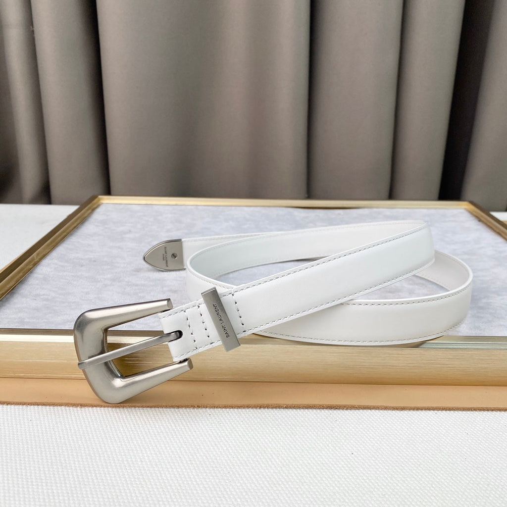 YSL 25S BELT 25 MM IN WHITE CALFSKIN 567659