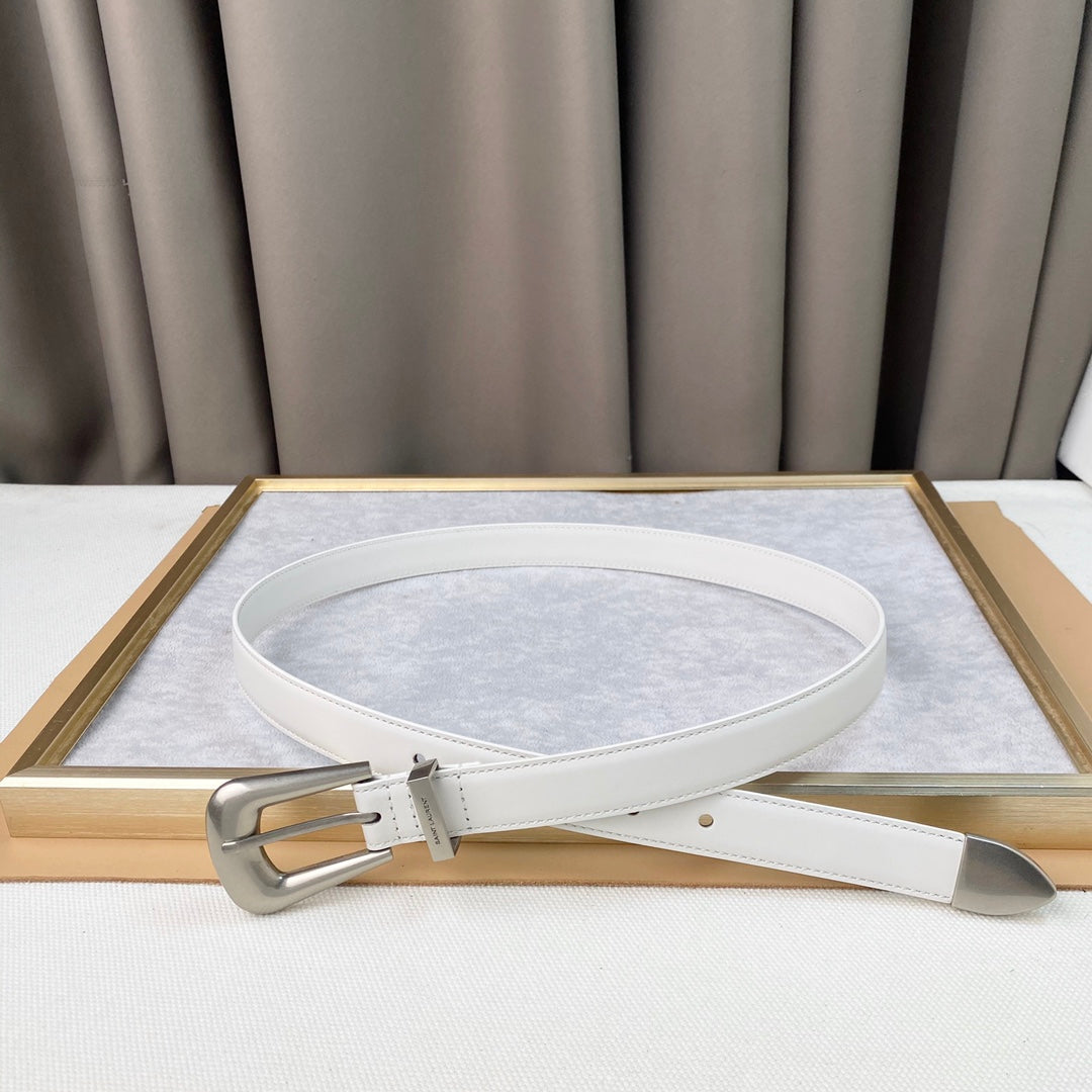 YSL 25S BELT 25 MM IN WHITE CALFSKIN 567659