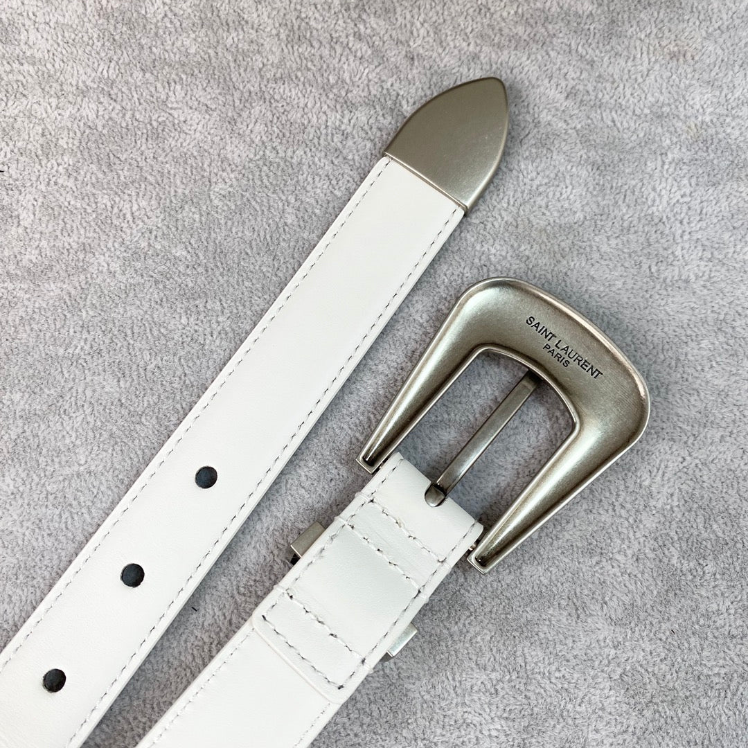 YSL 25S BELT 25 MM IN WHITE CALFSKIN 567659