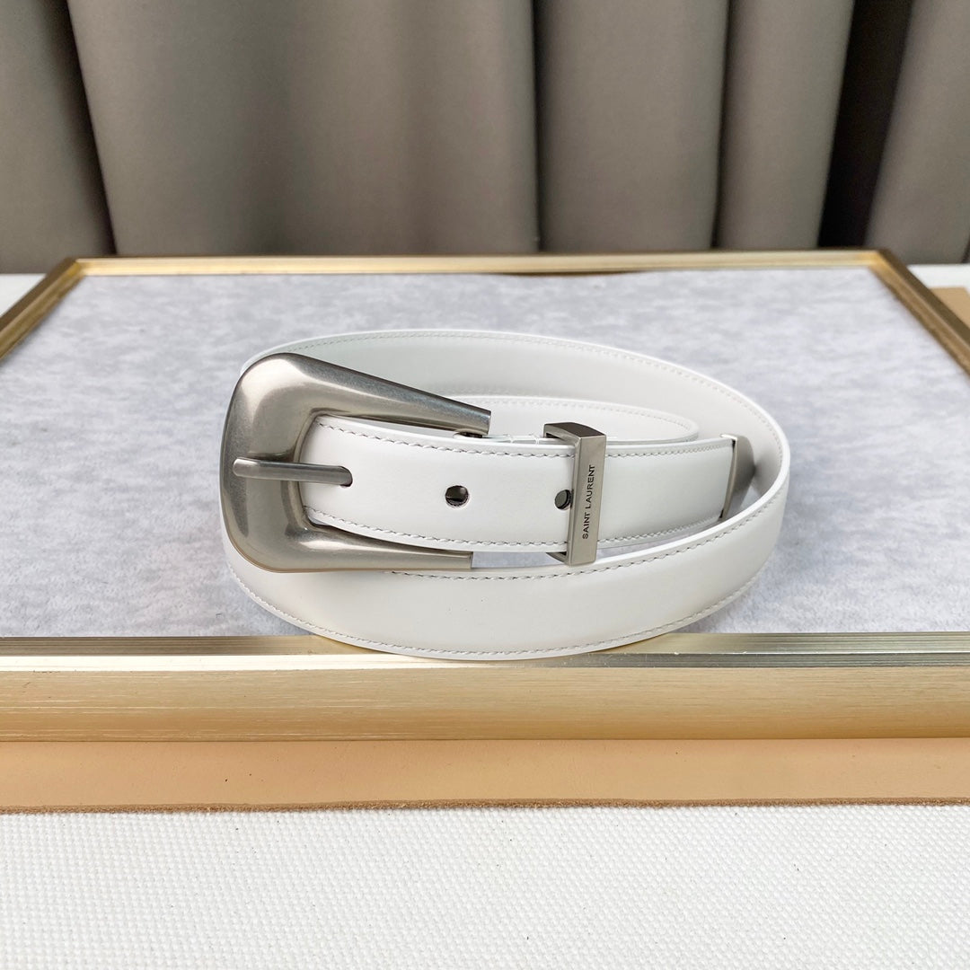 YSL 25S BELT 25 MM IN WHITE CALFSKIN 567659
