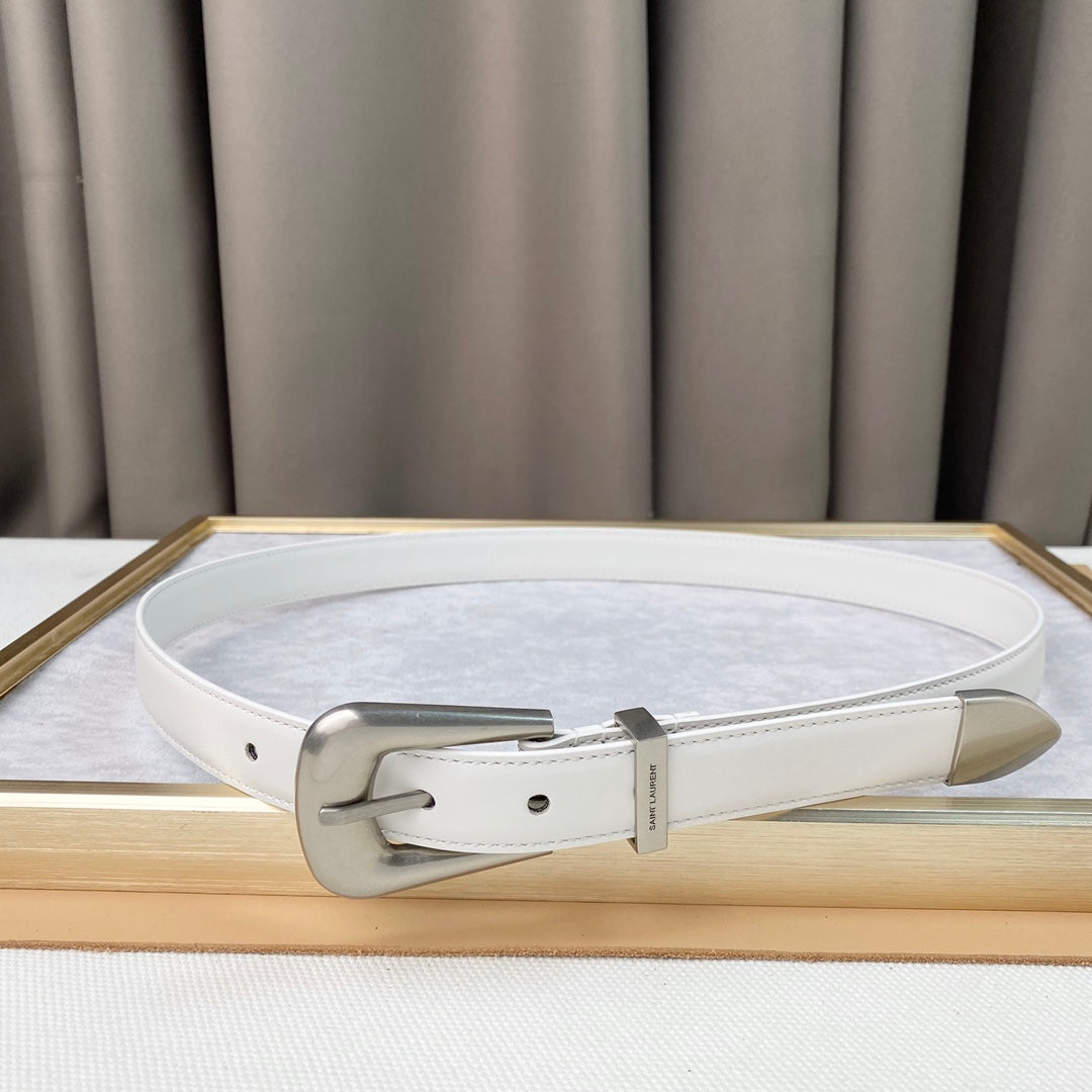 YSL 25S BELT 25 MM IN WHITE CALFSKIN 567659