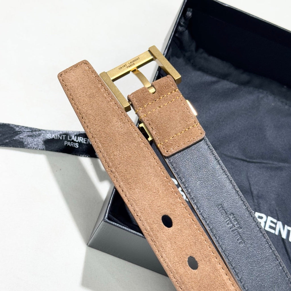 YSL 25S BELT 30 MM IN CARAMEL BROWN SUEDE 586761