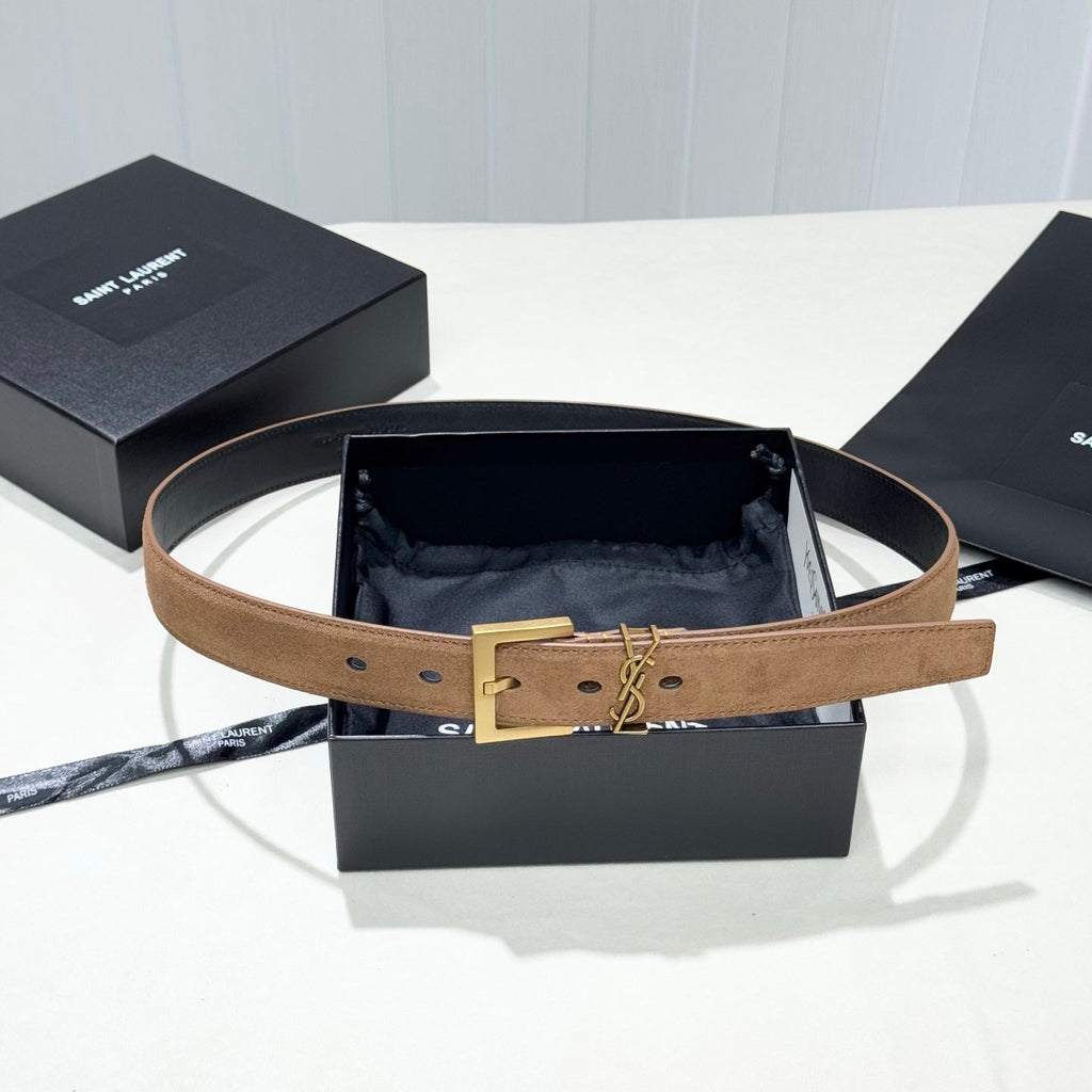 YSL 25S BELT 30 MM IN CARAMEL BROWN SUEDE 586761