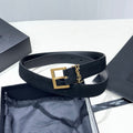 YSL 25S BELT 30 MM IN BLACK SUEDE WITH GOLD HARDWARE 586763