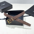 YSL 25S BELT 30 MM IN ASH BROWN SUEDE WITH GOLD HARDWARE 586765
