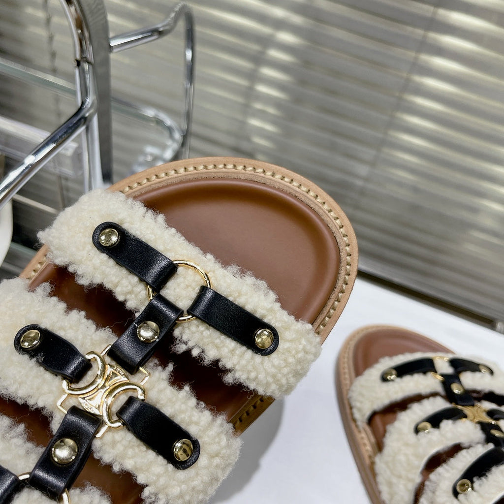 TIPPI SLIDE IN SHEARLING AND CALFSKIN BLACK/NATURAL