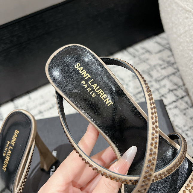 HIGH CRYSTAL STRAP SANDALS IN BOUTIQUE BEIGE SILK
