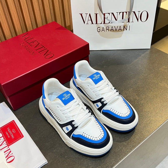 VALENTINO 26S ONESTUD SNEAKERS IN WHITE MIX BLUE CALFSKIN