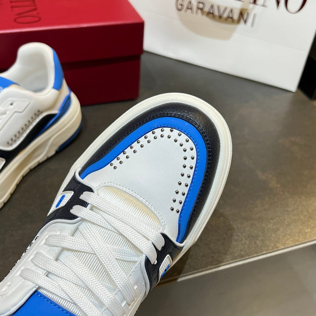 VALENTINO 26S ONESTUD SNEAKERS IN WHITE MIX BLUE CALFSKIN