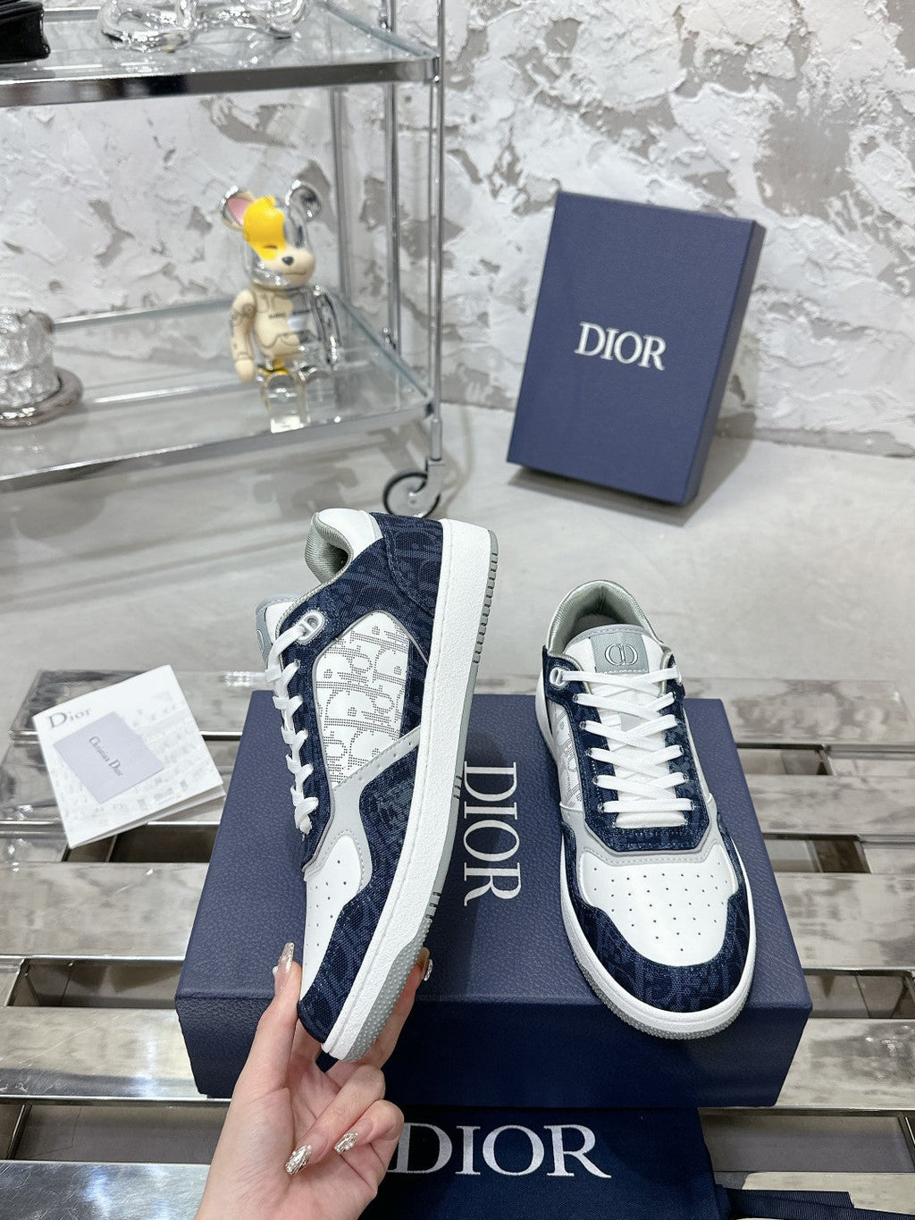 CD OBIQUE SNEAKERS IN WHITE MIX NAVY CALFSKIN