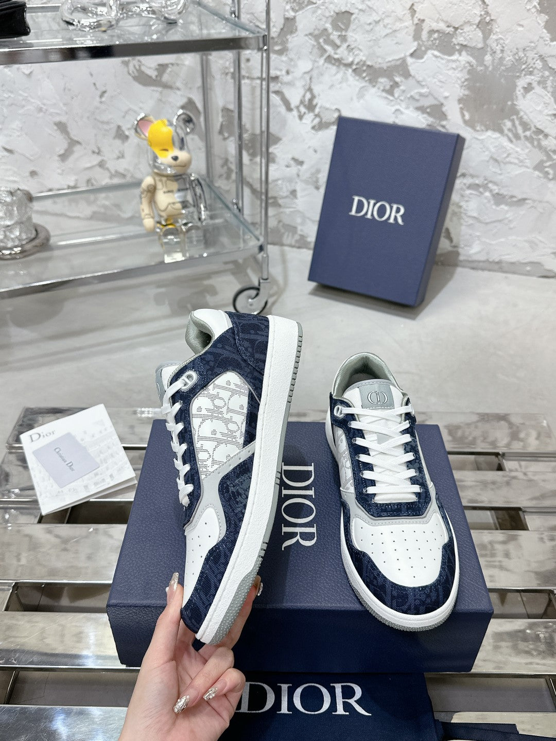 CD OBIQUE SNEAKERS IN WHITE MIX NAVY CALFSKIN