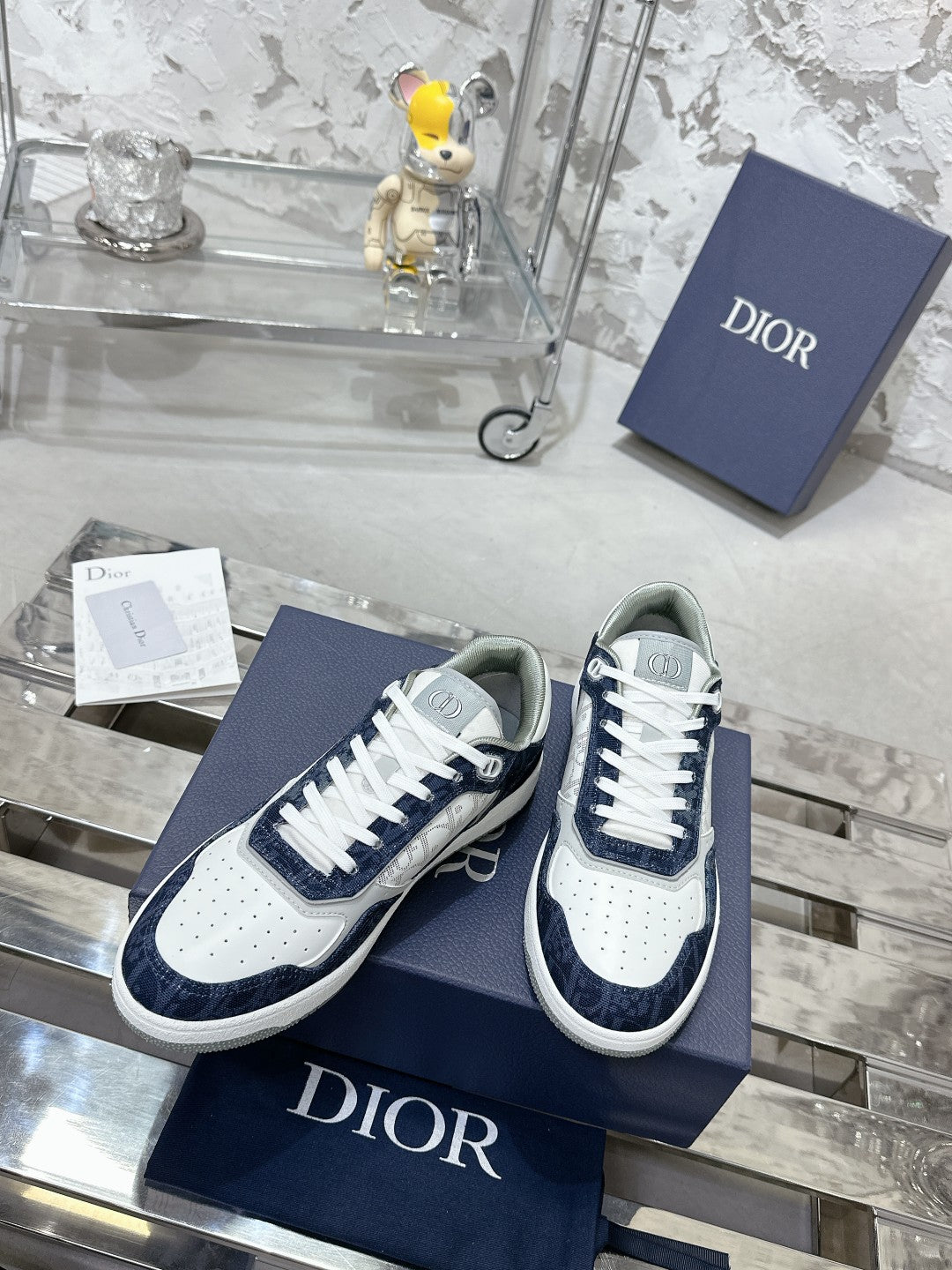 CD OBIQUE SNEAKERS IN WHITE MIX NAVY CALFSKIN