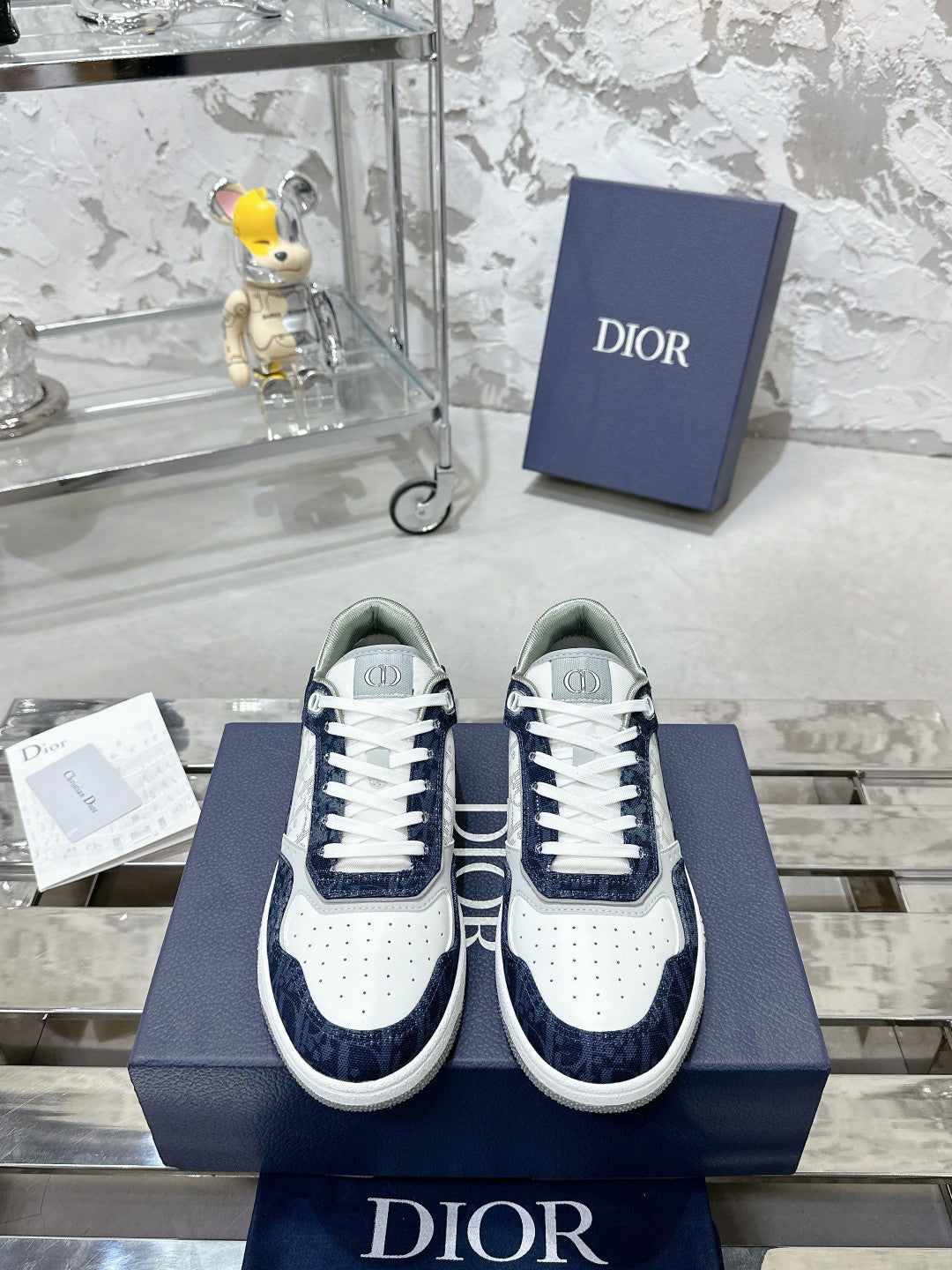 CD OBIQUE SNEAKERS IN WHITE MIX NAVY CALFSKIN
