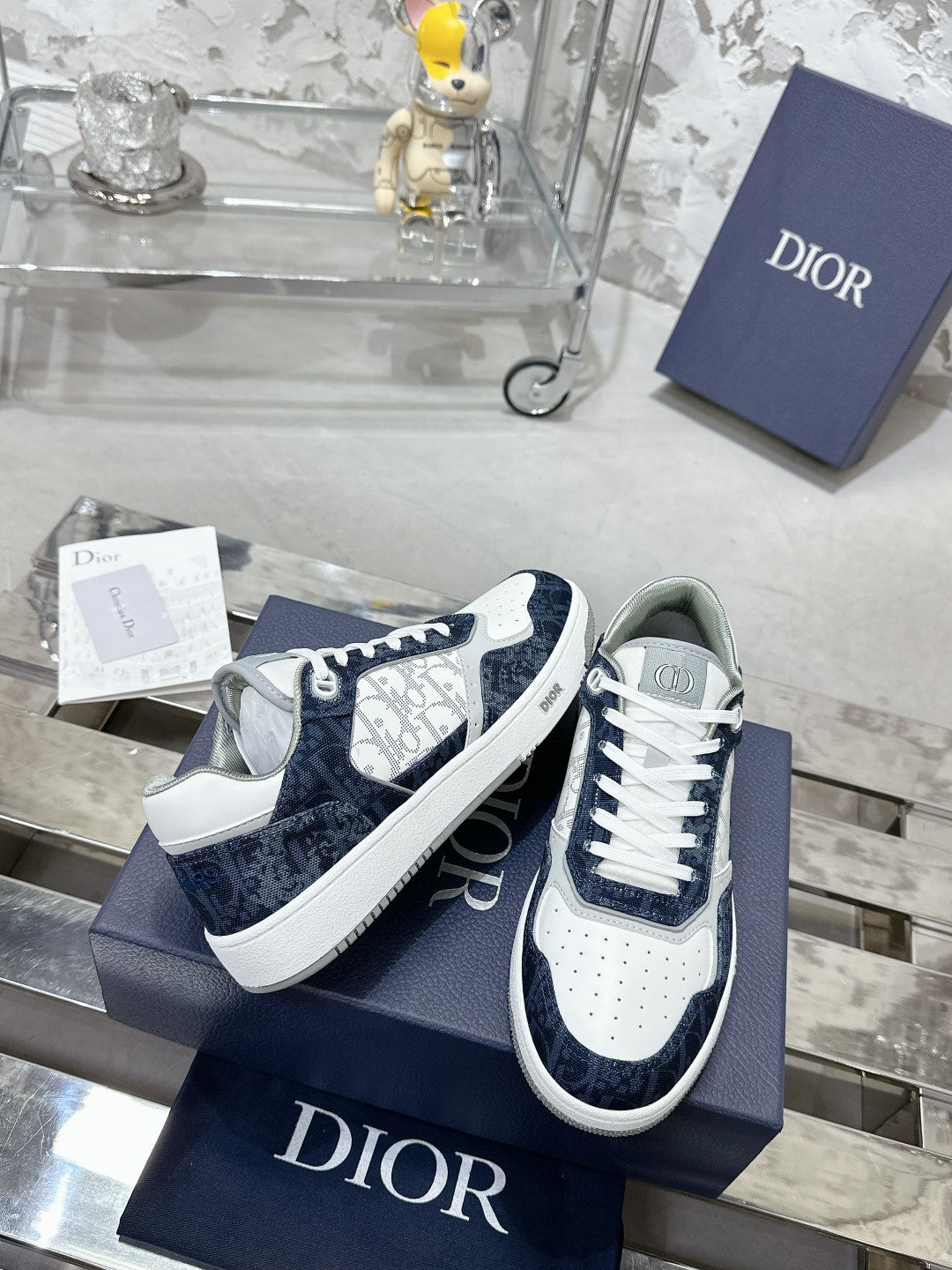 CD OBIQUE SNEAKERS IN WHITE MIX NAVY CALFSKIN