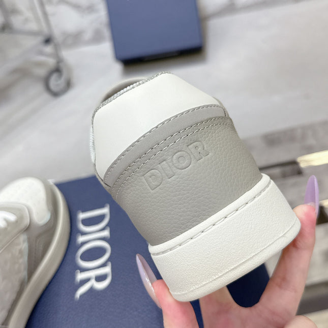 DIOR 25S B27 UPTOWN LOW-TOP SNEAKERS IN GREY MIX CREAM WHITE CALFSKIN STYLE 4