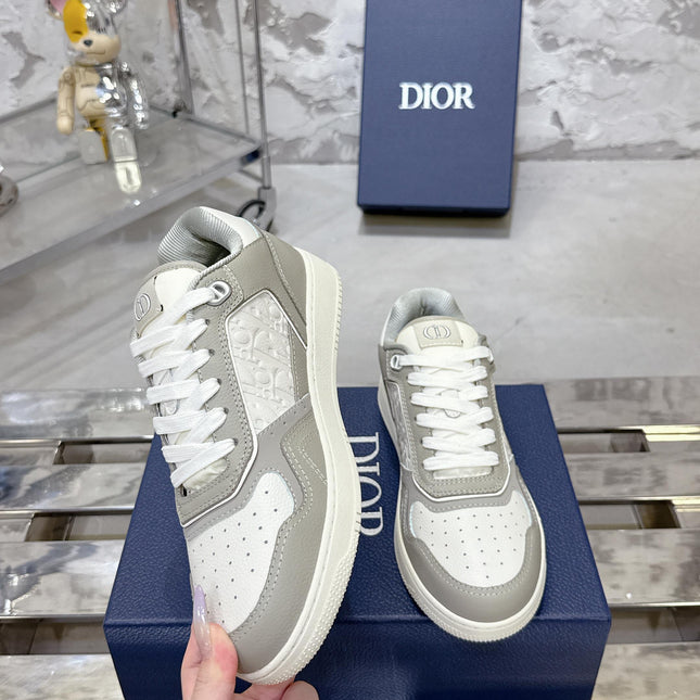 DIOR 25S B27 UPTOWN LOW-TOP SNEAKERS IN GREY MIX CREAM WHITE CALFSKIN STYLE 4