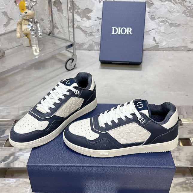 DIOR 25S B27 UPTOWN LOW-TOP SNEAKERS IN DARK BLUE MIX CREAM WHITE CALFSKIN STYLE 3