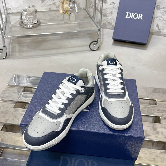 DIOR 25S B27 UPTOWN LOW-TOP SNEAKERS IN DARK BLUE MIX GREY CALFSKIN STYLE 2