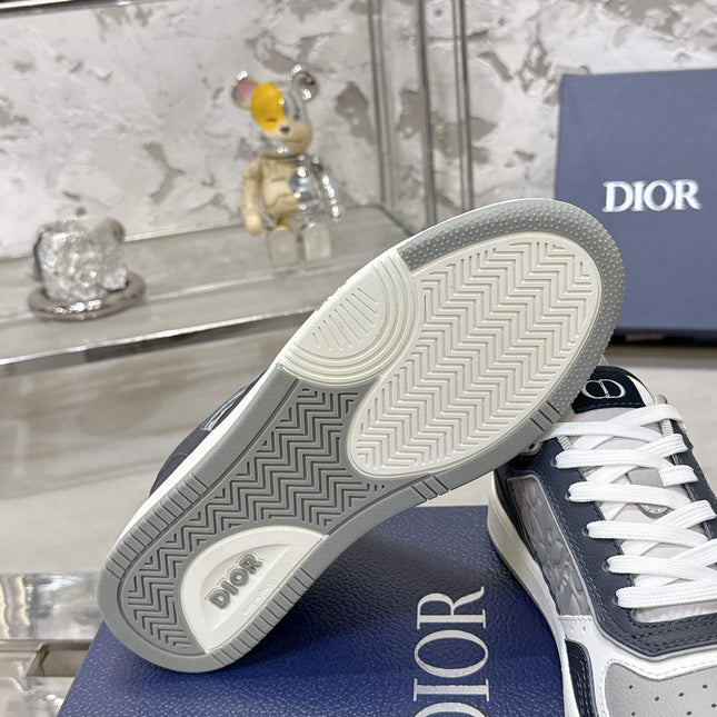DIOR 25S B27 UPTOWN LOW-TOP SNEAKERS IN DARK BLUE MIX GREY CALFSKIN STYLE 2