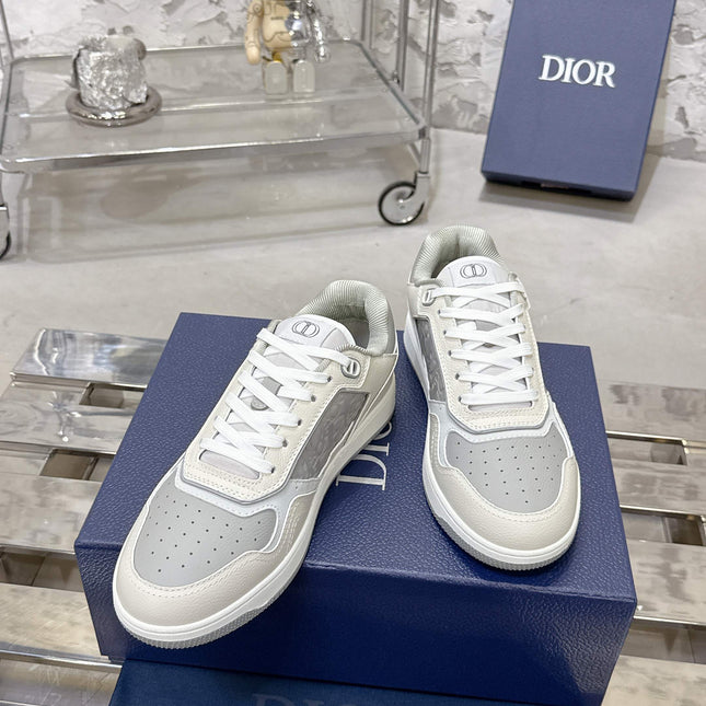 DIOR 25S B27 UPTOWN LOW-TOP SNEAKERS IN WHITE MIX GREY CALFSKIN STYLE 1