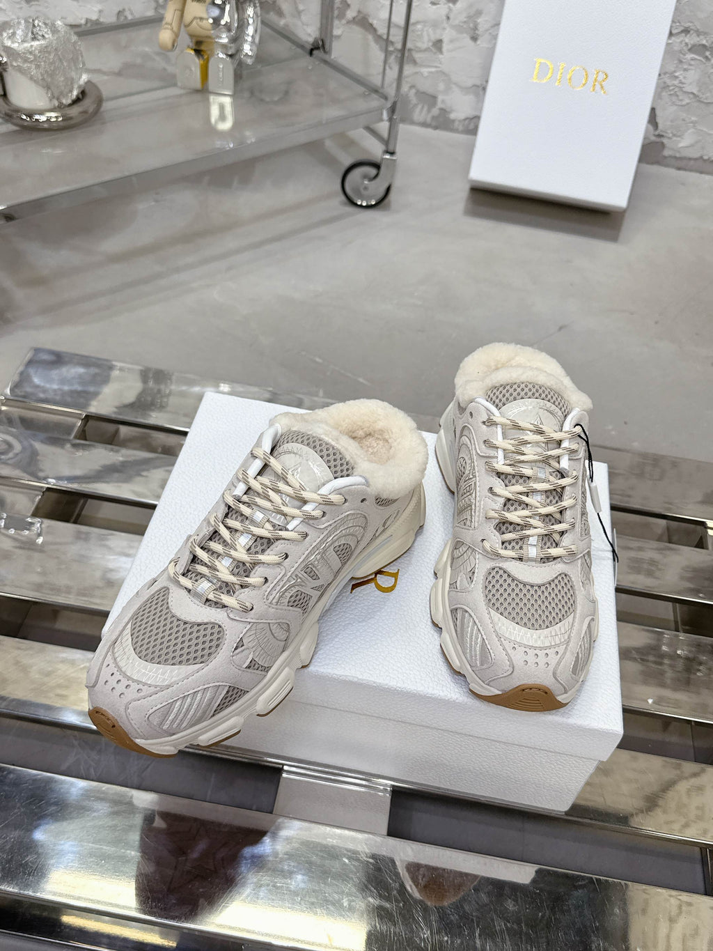 CHRONO SNEAKER IN WHITE MIX GREY LAMBSKIN AND MESH FABRIC