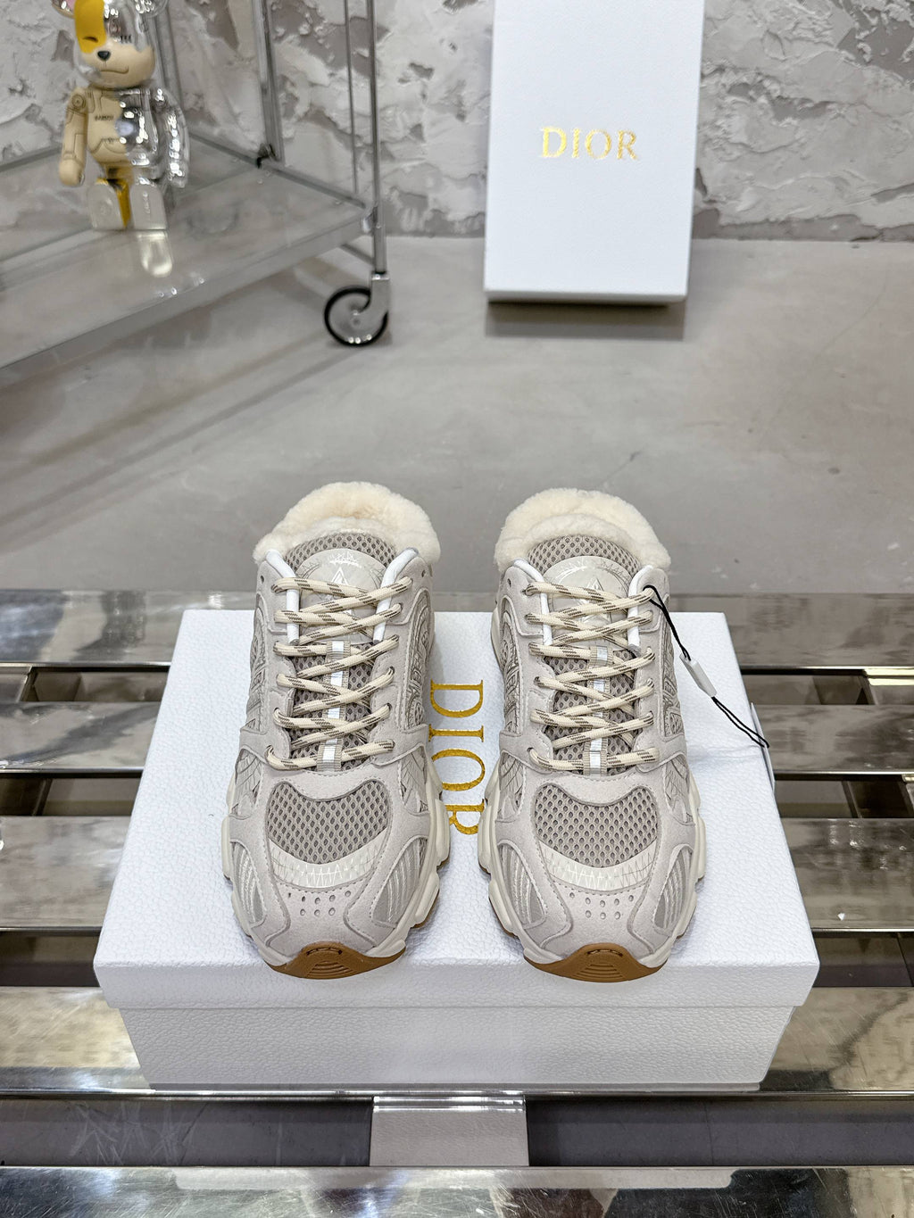 CHRONO SNEAKER IN WHITE MIX GREY LAMBSKIN AND MESH FABRIC