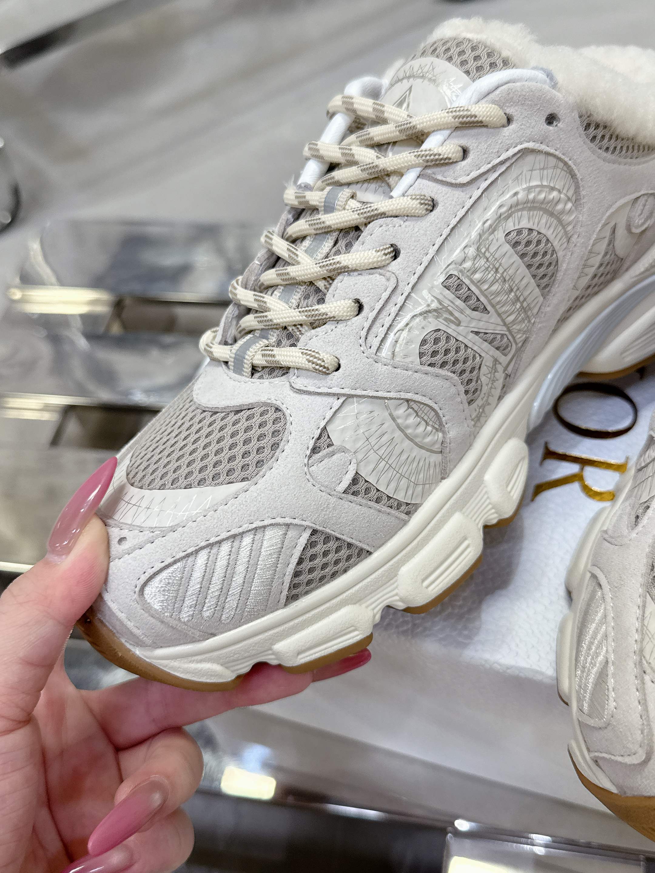 CHRONO SNEAKER IN WHITE MIX GREY LAMBSKIN AND MESH FABRIC