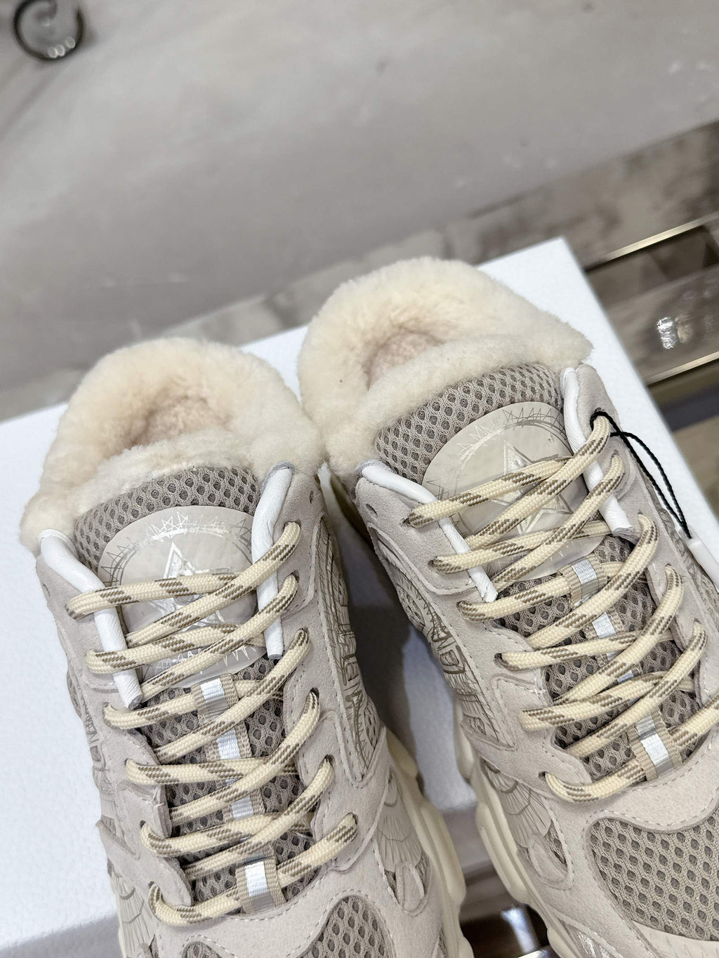 CHRONO SNEAKER IN WHITE MIX GREY LAMBSKIN AND MESH FABRIC