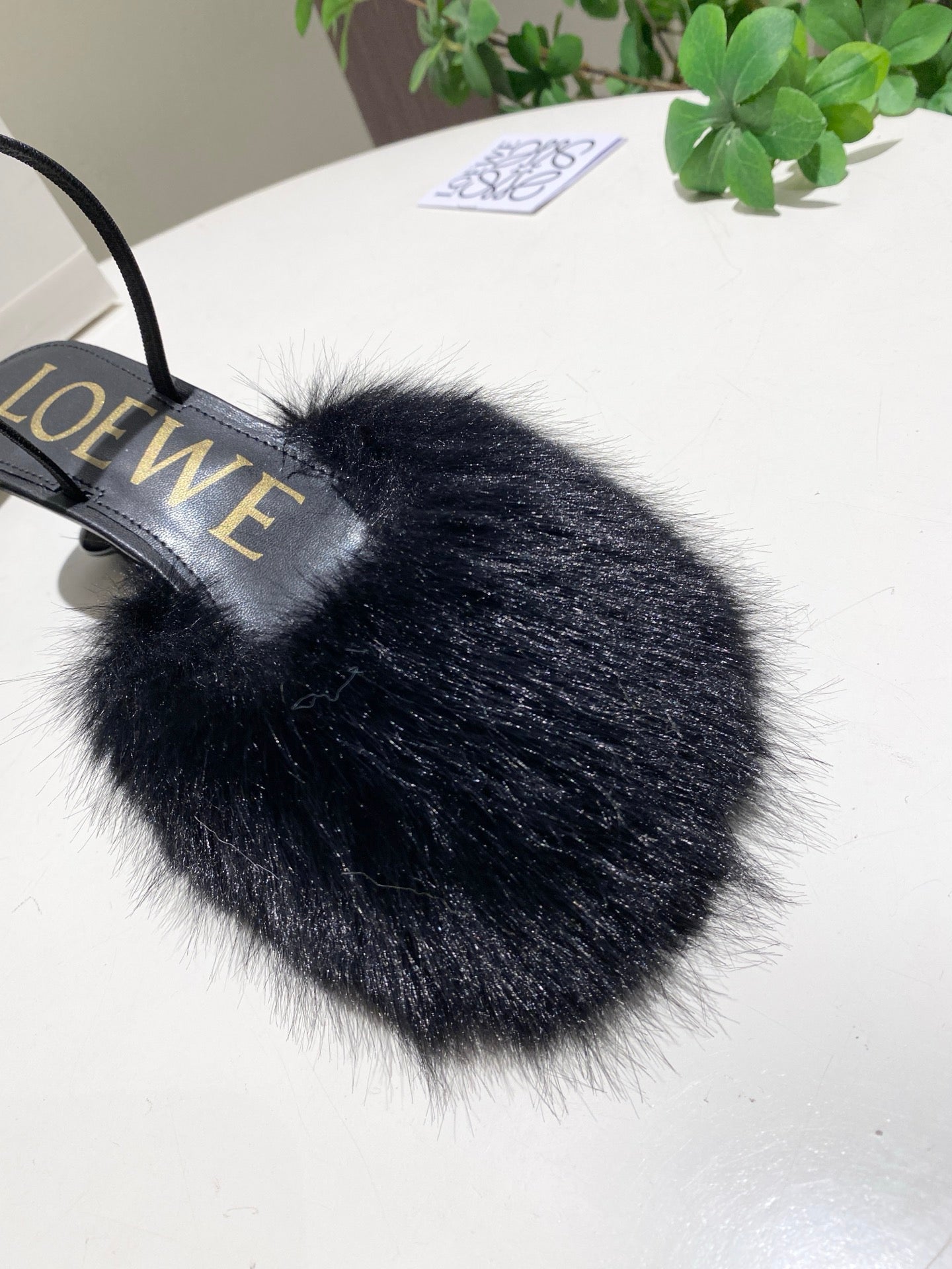 LOEWE 26S OPEN-BACK HIGH HEELS 60MM IN BLACK CALFSKIN WITH FUR