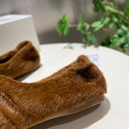 LOEWE 26S BALLET FLATS IN BROWN CARAMEL SHEARLING