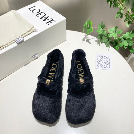 LOEWE 26S BALLET FLATS IN BLACK SHEARLING
